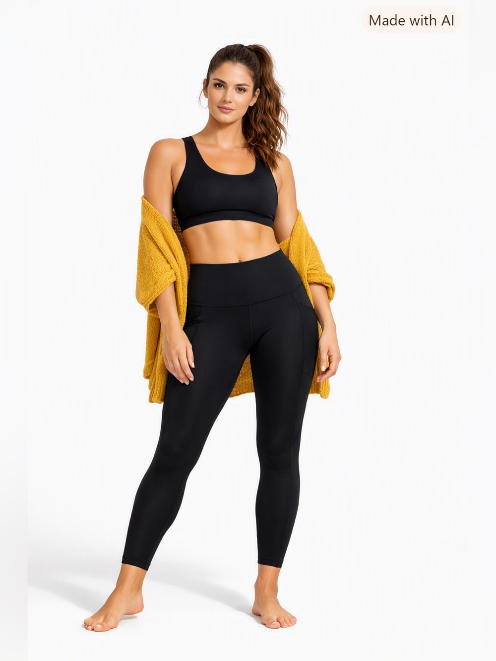 Colorfulkoala High-Waisted Athletic Leggings with Side Pockets Black Size Large
